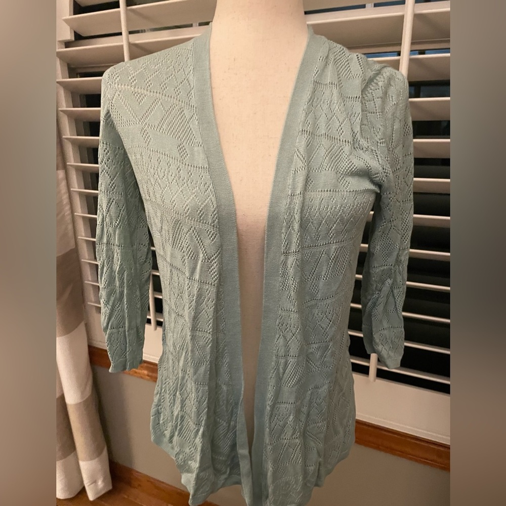 Ann Taylor Loft Mint Green Eyelet Silky thread drape cardigan